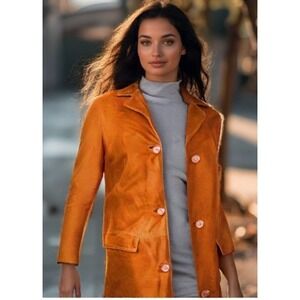 Vintage Deerskin Driving Coat Womens Small Cognac Lined Trench Button L/S VGUC